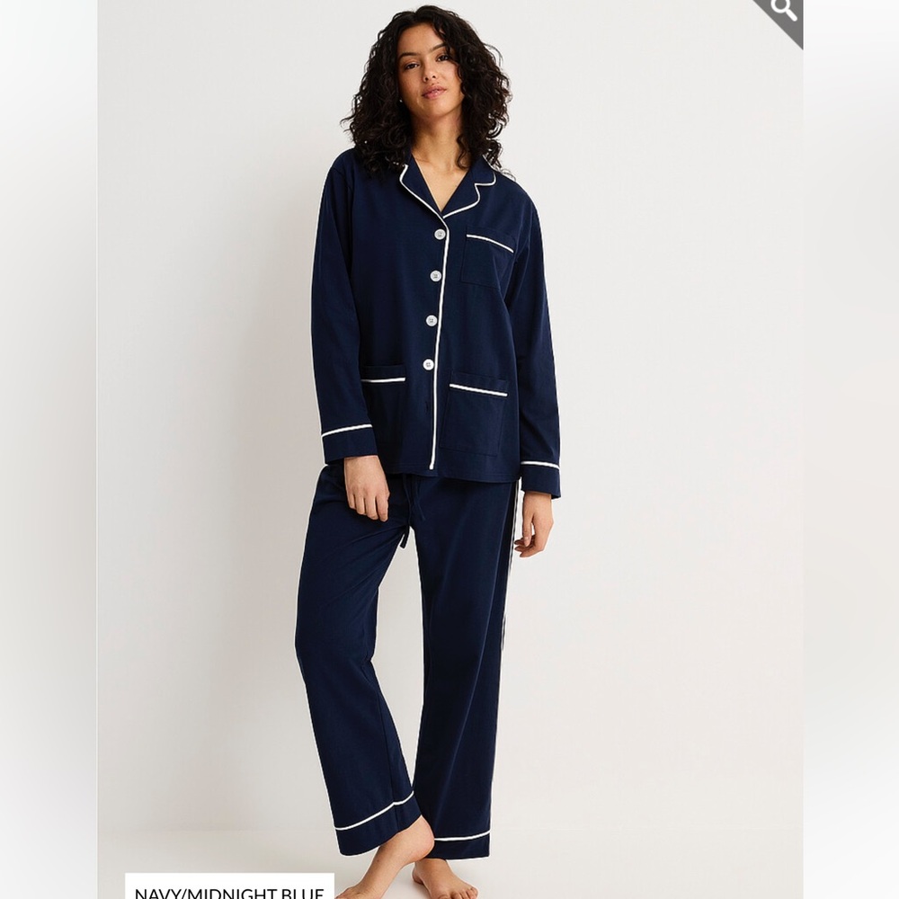 KIP Navy Blue Pj Sleepwear Pajama Set Soft Cotton Women’s Size S/M BRAND NEW